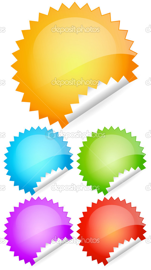 Peeling shiny rounded vector stickers, labels, badges