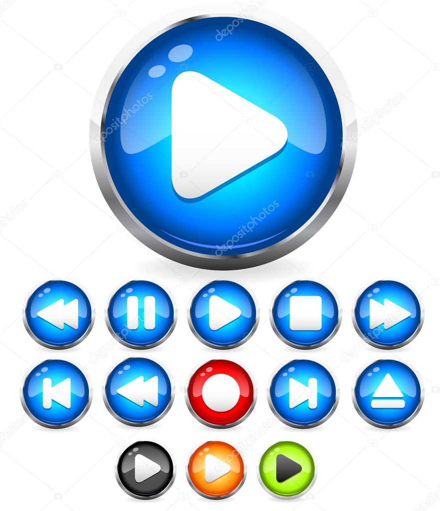 Shiny EPS10 Audio buttons - play button, stop, rec, rewind, eject, next, previous vector buttons