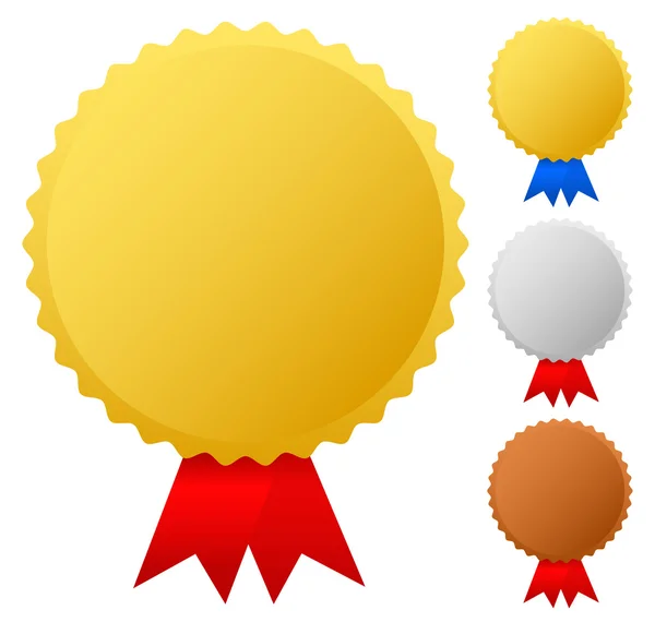 Gold, silver, bronze medals, badges vector graphics. Trophy, win — Stock Vector