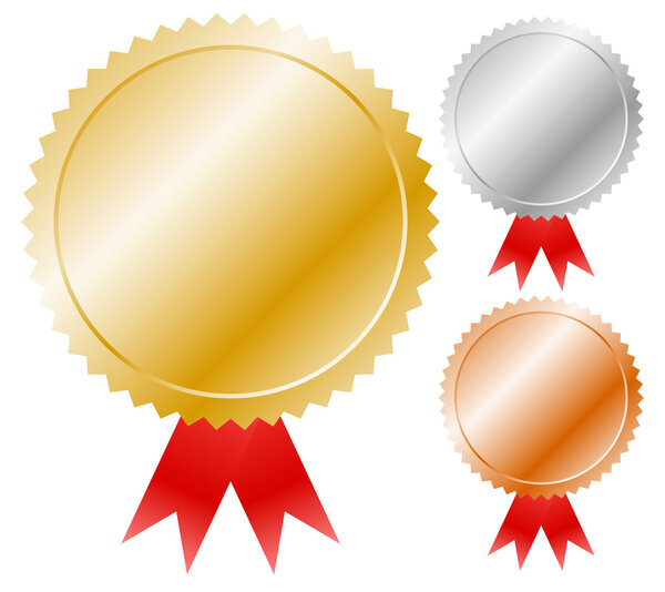 Gold, silver, bronze medals, badges vector graphics. Trophy, win
