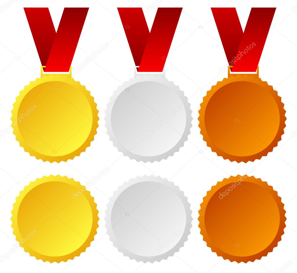 Gold, silver, bronze medals, badges vector graphics. Trophy, win