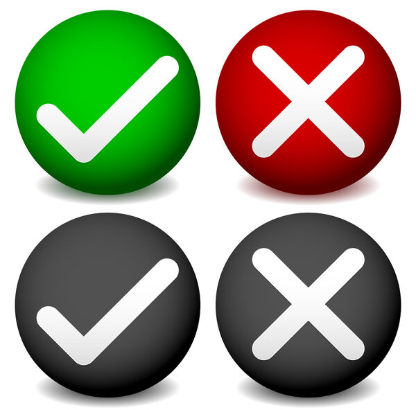 Checkmark and cross symbol on sphere