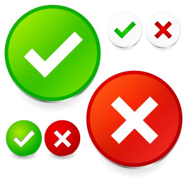 Checkmark and cross set. Correct, wrong, test, quality control,  clipart
