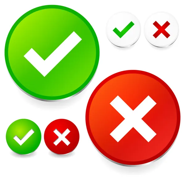 Checkmark and cross set. Correct, wrong, test, quality control, — Stock Vector