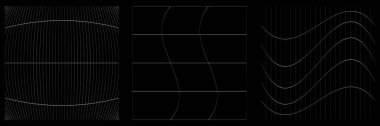 Bir takım deforme olmuş, bozulmuş ızgaralar, kırıntılar. Esneme, kamuflaj, kafes, ızgara, sarmal elementler üzerinde deformasyon etkisi - stok vektör illüstrasyonu, klip- sanat grafikleri
