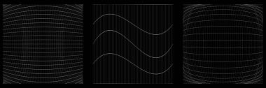 Bir takım deforme olmuş, bozulmuş ızgaralar, kırıntılar. Esneme, kamuflaj, kafes, ızgara, sarmal elementler üzerinde deformasyon etkisi - stok vektör illüstrasyonu, klip- sanat grafikleri