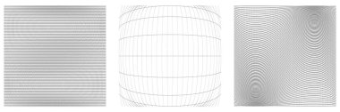 Bir takım deforme olmuş, bozulmuş ızgaralar, kırıntılar. Esneme, kamuflaj, kafes, ızgara, sarmal elementler üzerinde deformasyon etkisi - stok vektör illüstrasyonu, klip- sanat grafikleri