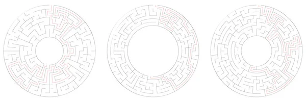 Krąg Okrągły Labirynt Zestaw Zagadek Labirynt Rozwiązywanie Problemów Rebus Puzzle — Wektor stockowy
