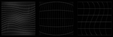 Bir takım deforme olmuş, bozulmuş ızgaralar, kırıntılar. Esneme, kamuflaj, kafes, ızgara, sarmal elementler üzerinde deformasyon etkisi - stok vektör illüstrasyonu, klip- sanat grafikleri