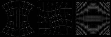 Bir takım deforme olmuş, bozulmuş ızgaralar, kırıntılar. Esneme, kamuflaj, kafes, ızgara, sarmal elementler üzerinde deformasyon etkisi - stok vektör illüstrasyonu, klip- sanat grafikleri