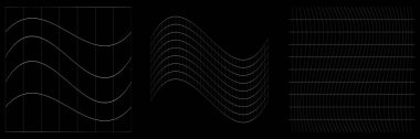 Bir takım deforme olmuş, bozulmuş ızgaralar, kırıntılar. Esneme, kamuflaj, kafes, ızgara, sarmal elementler üzerinde deformasyon etkisi - stok vektör illüstrasyonu, klip- sanat grafikleri