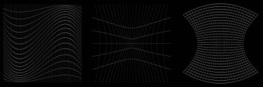 Bir takım deforme olmuş, bozulmuş ızgaralar, kırıntılar. Esneme, kamuflaj, kafes, ızgara, sarmal elementler üzerinde deformasyon etkisi - stok vektör illüstrasyonu, klip- sanat grafikleri