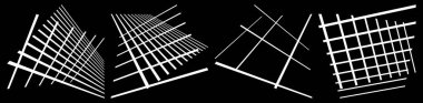 Pf 3d 'yi, uzaysal şebekeleri, kırışıklıkları ayarla. Perspektif olarak kesişen, kesişen, kesişen çizgiler. Soyut ızgara, çardak, kafes, ağ - stok vektör illüstrasyonu, klip- sanat grafikleri