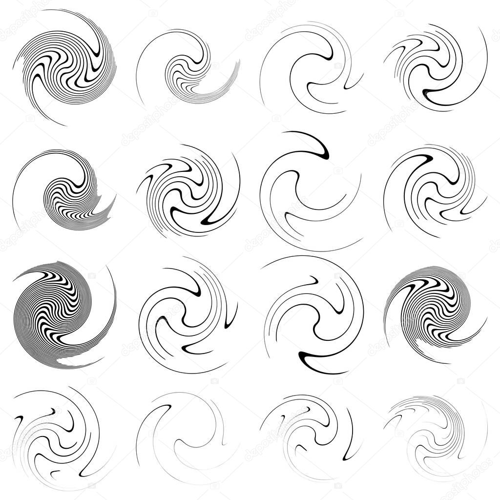  Spiral, swirl, twirl, volute element. Whirlpool, whirlwind effect. Circular, radial lines with rotation - stock vector illustration, clip-art graphics