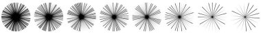 Radikal, yayılan çizgiler, çizgiler soyut dairesel elementler. Işınlar, ışınlar, yıldız patlamaları, güneş patlaması elementleri. Birleşme, birleşme, yayılan çizgiler - stok vektör illüstrasyonu, klip- sanat grafikleri