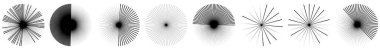 Radikal, yayılan çizgiler, çizgiler soyut dairesel elementler. Işınlar, ışınlar, yıldız patlamaları, güneş patlaması elementleri. Birleşme, birleşme, yayılan çizgiler - stok vektör illüstrasyonu, klip- sanat grafikleri