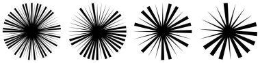 Radikal, yayılan çizgiler, çizgiler soyut dairesel elementler. Işınlar, ışınlar, yıldız patlamaları, güneş patlaması elementleri. Birleşme, birleşme, yayılan çizgiler - stok vektör illüstrasyonu, klip- sanat grafikleri