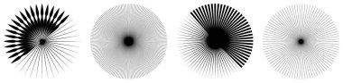 Radikal, yayılan çizgiler, çizgiler soyut dairesel elementler. Işınlar, ışınlar, yıldız patlamaları, güneş patlaması elementleri. Birleşme, birleşme, yayılan çizgiler - stok vektör illüstrasyonu, klip- sanat grafikleri