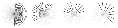 Radikal, yayılan çizgiler, çizgiler soyut dairesel elementler. Işınlar, ışınlar, yıldız patlamaları, güneş patlaması elementleri. Birleşme, birleşme, yayılan çizgiler - stok vektör illüstrasyonu, klip- sanat grafikleri