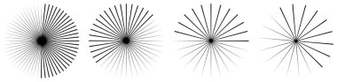 Radikal, yayılan çizgiler, çizgiler soyut dairesel elementler. Işınlar, ışınlar, yıldız patlamaları, güneş patlaması elementleri. Birleşme, birleşme, yayılan çizgiler - stok vektör illüstrasyonu, klip- sanat grafikleri