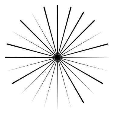 Radikal, yayılan çizgiler, çizgiler soyut dairesel elementler. Işınlar, ışınlar, yıldız patlamaları, güneş patlaması elementleri. Birleşme, birleşme, yayılma çizgileri