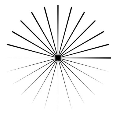 Radikal, yayılan çizgiler, çizgiler soyut dairesel elementler. Işınlar, ışınlar, yıldız patlamaları, güneş patlaması elementleri. Birleşme, birleşme, yayılma çizgileri