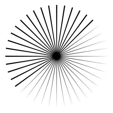 Radikal, yayılan çizgiler, çizgiler soyut dairesel elementler. Işınlar, ışınlar, yıldız patlamaları, güneş patlaması elementleri. Birleşme, birleşme, yayılma çizgileri