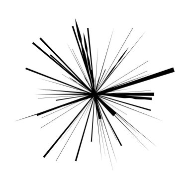 Radikal, yayılan çizgiler, çizgiler soyut dairesel elementler. Işınlar, ışınlar, yıldız patlamaları, güneş patlaması elementleri. Birleşme, birleşme, yayılma çizgileri