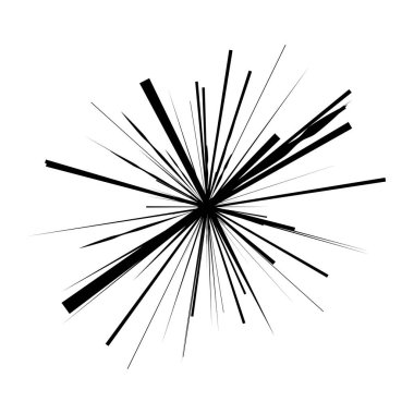 Radikal, yayılan çizgiler, çizgiler soyut dairesel elementler. Işınlar, ışınlar, yıldız patlamaları, güneş patlaması elementleri. Birleşme, birleşme, yayılma çizgileri