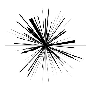 Radikal, yayılan çizgiler, çizgiler soyut dairesel elementler. Işınlar, ışınlar, yıldız patlamaları, güneş patlaması elementleri. Birleşme, birleşme, yayılma çizgileri