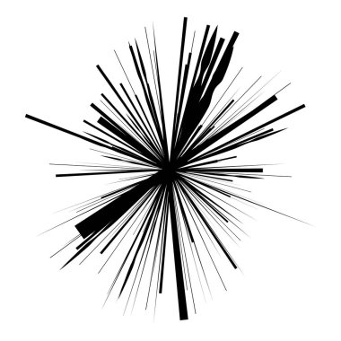 Radikal, yayılan çizgiler, çizgiler soyut dairesel elementler. Işınlar, ışınlar, yıldız patlamaları, güneş patlaması elementleri. Birleşme, birleşme, yayılma çizgileri