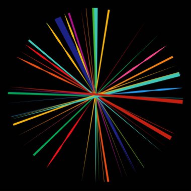 Radikal, yayılan çizgiler, çizgiler soyut dairesel elementler. Işınlar, ışınlar, yıldız patlamaları, güneş patlaması elementleri. Birleşme, birleşme, yayılma çizgileri