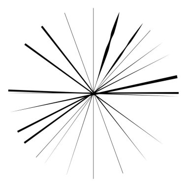 Radikal, yayılan çizgiler, çizgiler soyut dairesel elementler. Işınlar, ışınlar, yıldız patlamaları, güneş patlaması elementleri. Birleşme, birleşme, yayılma çizgileri