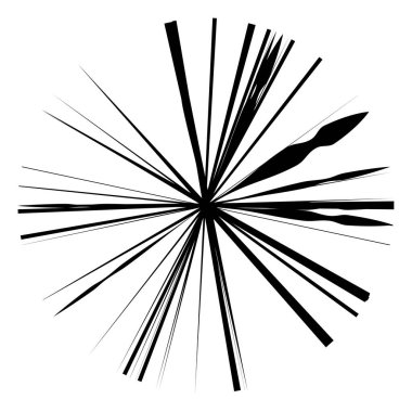 Radikal, yayılan çizgiler, çizgiler soyut dairesel elementler. Işınlar, ışınlar, yıldız patlamaları, güneş patlaması elementleri. Birleşme, birleşme, yayılma çizgileri
