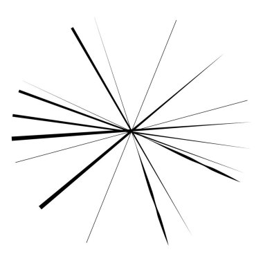 Radikal, yayılan çizgiler, çizgiler soyut dairesel elementler. Işınlar, ışınlar, yıldız patlamaları, güneş patlaması elementleri. Birleşme, birleşme, yayılma çizgileri