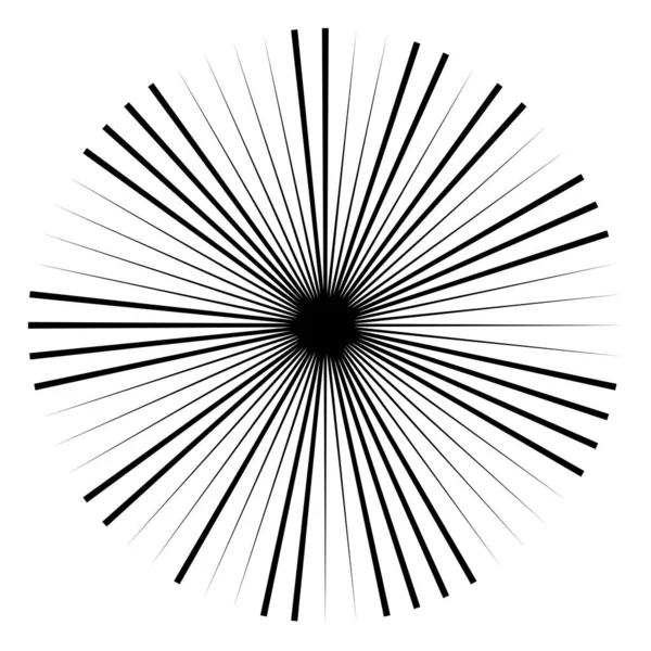 Lignes Radiales Rayonnantes Rayures Élément Circulaire Abstrait Rayons Éclats Étoiles — Image vectorielle