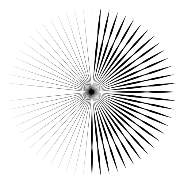 Lignes Radiales Rayonnantes Rayures Élément Circulaire Abstrait Rayons Éclats Étoiles — Image vectorielle