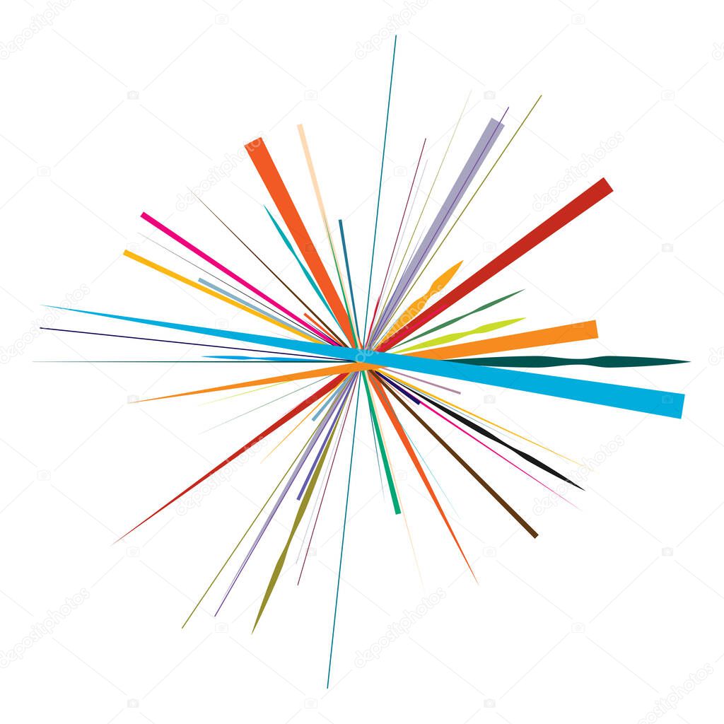 Radial, radiating lines, stripes abstract circular element. Rays, beams starburst, sunburst element. Converging, merging, spreading lines