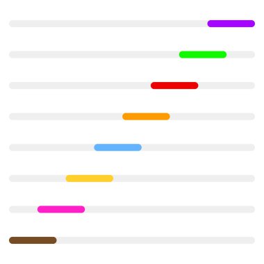 İlerleme, yükleme çubukları. Adımlar, aşamalar, indirme çubukları - stok vektör illüstrasyonu, kırpma sanatı grafikleri