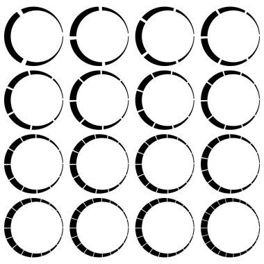 3, 4, 5, 6, 7, 8, 9, 10, 12, 14, 15, 16, 18, 20, 22, 24 bölümle ayrılmış çemberler. Pasta grafiği, turta grafiği benzeri bilgi ögesi - stok vektör illüstrasyonu, klip sanatları grafikleri