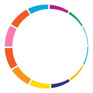 12 bölüm, bölümlü çember. Soyut kesikli çizgiler dairesel geometrik element - stok vektör illüstrasyonu, klip-sanat grafikleri