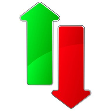 Yeşil ve kırmızı yukarı ve aşağı ok. Yukarı, aşağı bakan ok.