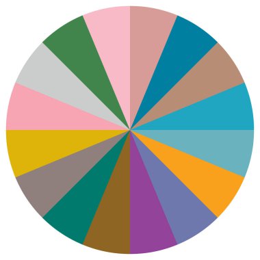 Turta grafiği, turta grafiği, dairesel, daire diyagramı, 2 'den 65' e kadar olan bölümler. Orantı konsepti bilgisi, sunum ögesi - stok vektör illüstrasyonu, kırpma sanatı grafikleri
