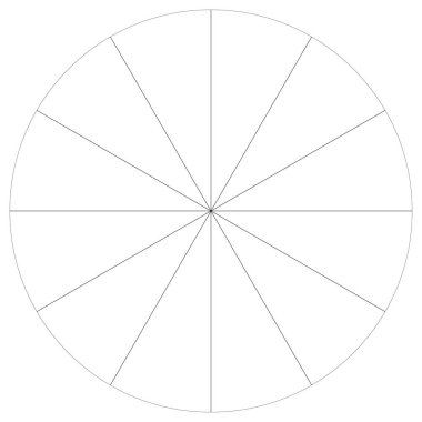 Turta grafiği, turta grafiği, dairesel, daire diyagramı, 2 'den 65' e kadar olan bölümler. Orantı konsepti bilgisi, sunum ögesi - stok vektör illüstrasyonu, kırpma sanatı grafikleri