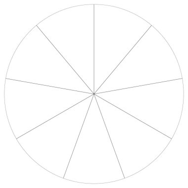 Turta grafiği, turta grafiği, dairesel, daire diyagramı, 2 'den 65' e kadar olan bölümler. Orantı konsepti bilgisi, sunum ögesi - stok vektör illüstrasyonu, kırpma sanatı grafikleri