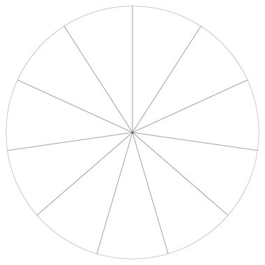 Turta grafiği, turta grafiği, dairesel, daire diyagramı, 2 'den 65' e kadar olan bölümler. Orantı konsepti bilgisi, sunum ögesi - stok vektör illüstrasyonu, kırpma sanatı grafikleri