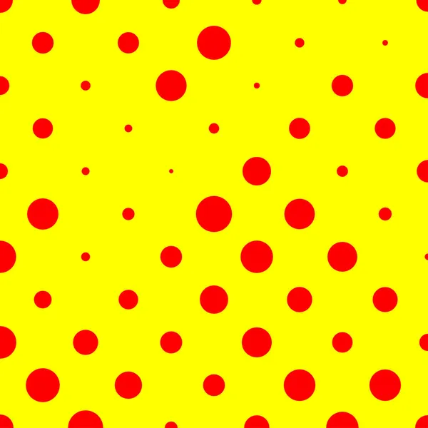 Pop Art Sfondo Giallo Fumetto Rosso Puntini Casuali Punteggiato Cerchio — Vettoriale Stock