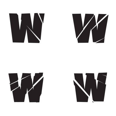 Dokulu W harfi parçalanmış, kırık, alfabe serisi - stok vektör illüstrasyonu, klip-sanat grafikleri