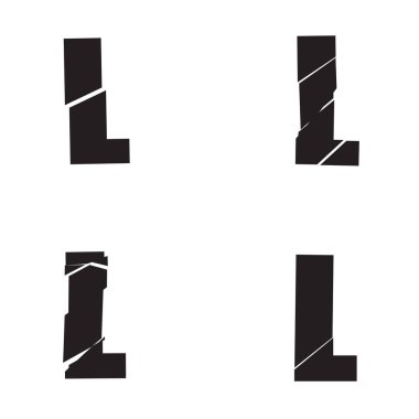 L harfi desenli. Kırık, kırık alfabe serisi. Stok vektör illüstrasyonu, kliptik sanat grafikleri.