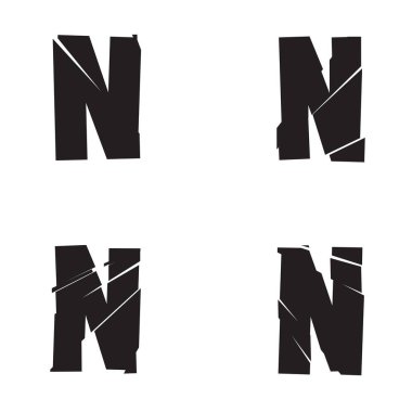 N. harfi desenli. Parçalanmış, kırık, alfabe serisi - stok vektör illüstrasyonu, klip- sanat grafikleri